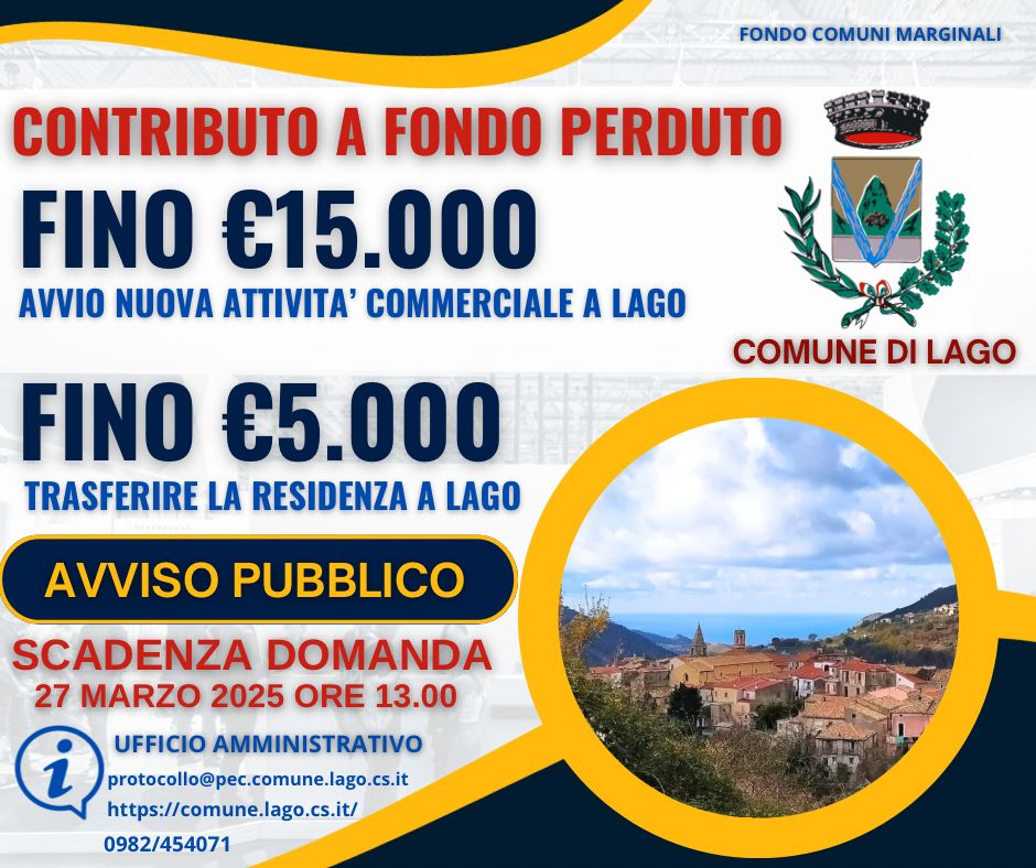 INTEGRAZIONE ALL’AVVISO PUBBLICO DEL 25.02.2025: ASSEGNAZIONE CONTRIBUTI A VALERE SUL “FONDO COMUNI MARGINALI”- ANNUALITA’ 2022/2023 – DPCM 30 SETTEMBRE 2021. INTEGRAZIONE ALL’AVVISO PUBBLICO DEL 25.02.2025: ASSEGNAZIONE CONTRIBUTI A VALERE SUL “FONDO COMUNI MARGINALI”- ANNUALITA’ 2022/2023 – DPCM 30 SETTEMBRE 2021.